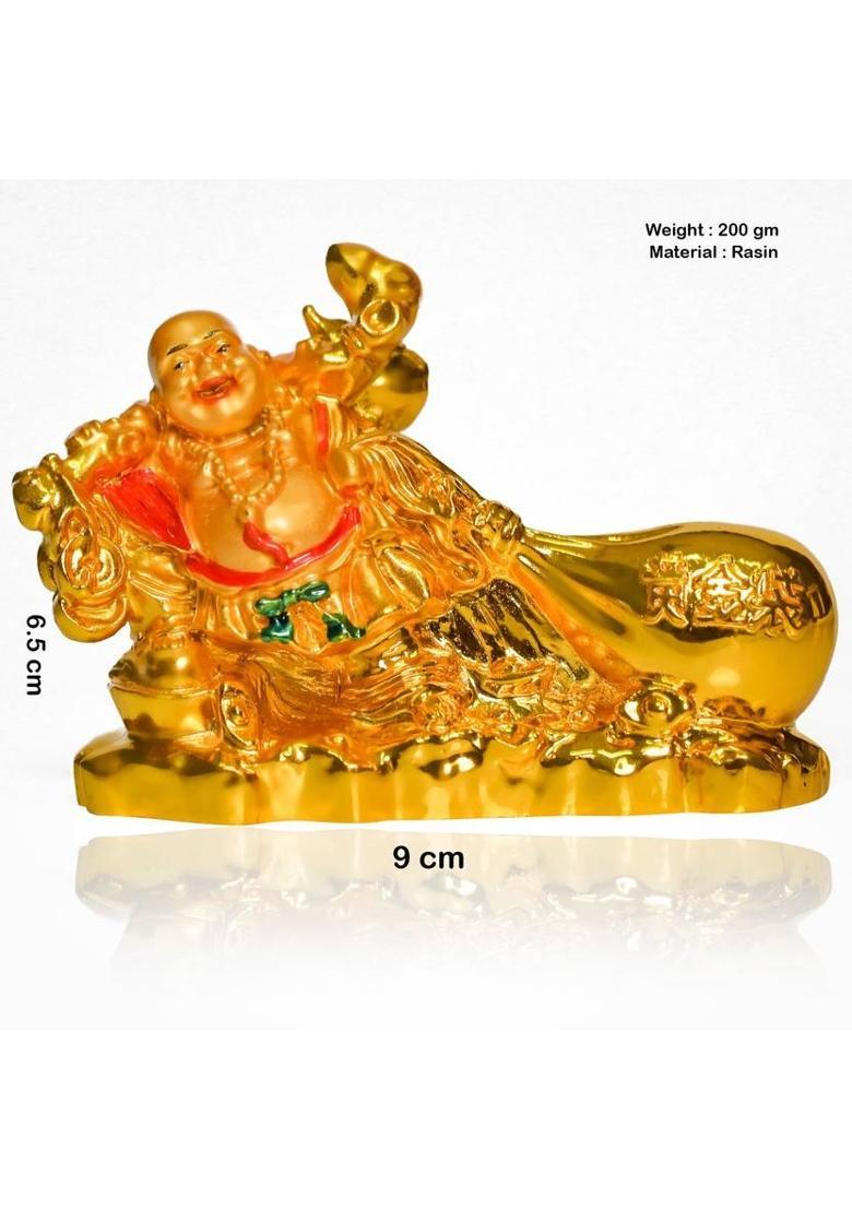 Spiricon Feng Shui/Vastu Laughing Buddha with Potli for Wealth & Success Decorative Showpiece - 7 cm&nbsp;&nbsp;(Resin, Gold) - Indya