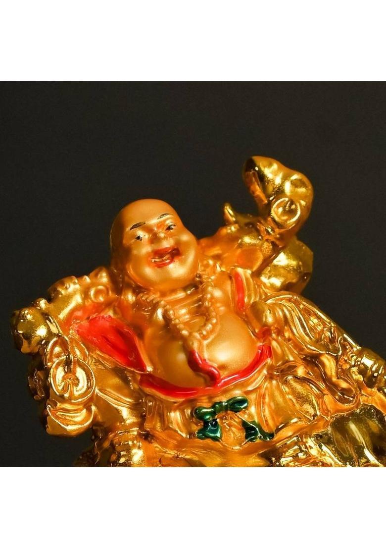 Spiricon Feng Shui/Vastu Laughing Buddha with Potli for Wealth & Success Decorative Showpiece - 7 cm&nbsp;&nbsp;(Resin, Gold) - Indya