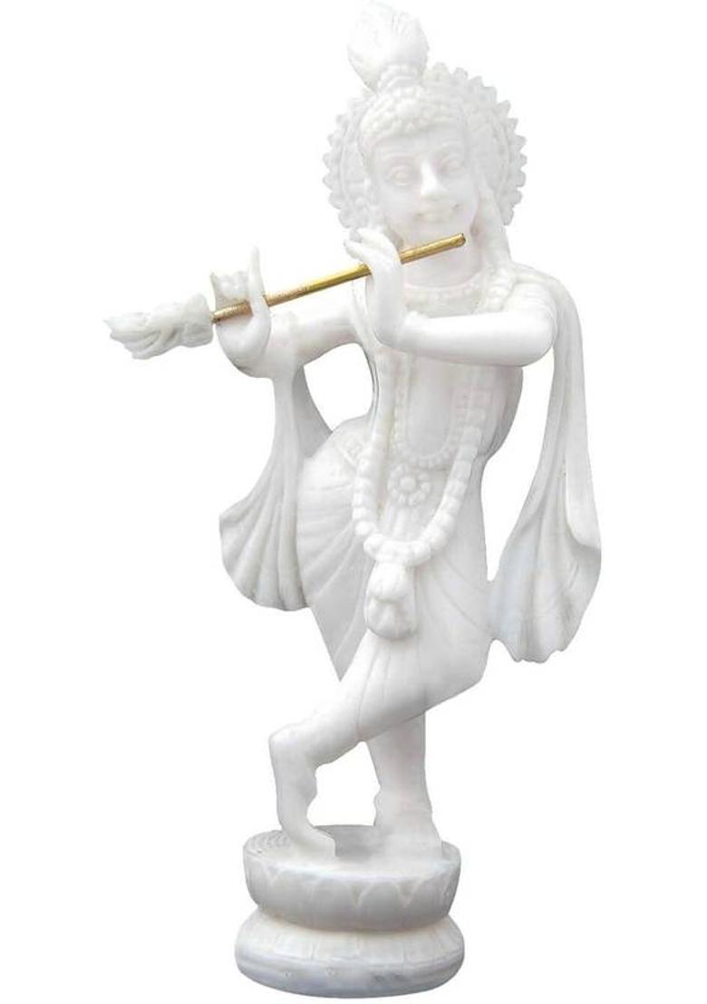 avenew Krishna Adventure- Hindu God of Love and Divine Decorative Showpiece - 14.5 cm&nbsp;&nbsp;(Resin, White) - Indya