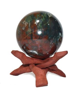 Healings4u Sphere Bloodstone Size 2.5-3 Inch & One Wooden Ball stand Natural Crystal Ball Sphere Vastu Reiki Chakra Healing Decorative Showpiece - 7 cm&nbsp;&nbsp;(Stone, Dark Green)