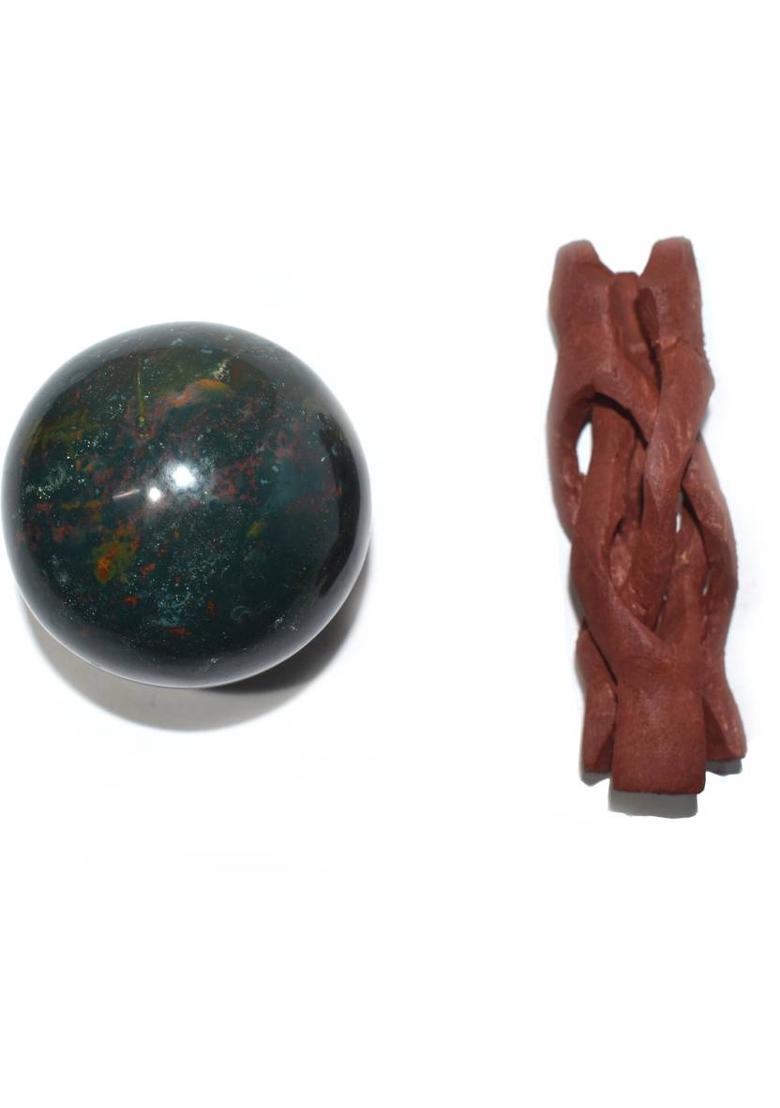 Healings4u Sphere Bloodstone Size 2.5-3 Inch & One Wooden Ball stand Natural Crystal Ball Sphere Vastu Reiki Chakra Healing Decorative Showpiece - 7 cm&nbsp;&nbsp;(Stone, Dark Green) - Indya