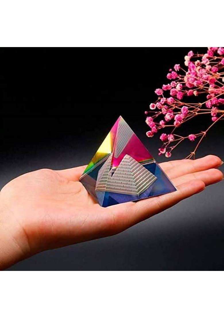 The Cube Mart Feng Shui Crystal Pyramid for Positive Energy and Vastu Correction. Decorative Showpiece - 4 cm&nbsp;&nbsp;(Glass, Multicolor) - Indya