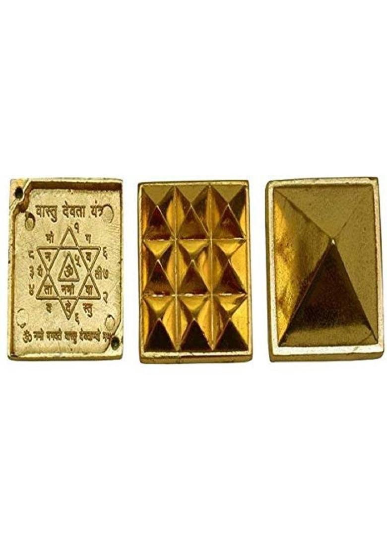 Astrodidi Three Layer / 3 Stage / Multi Layer Vastu Pyramid for Vastu Rectification Decorative Showpiece - 4 cm&nbsp;&nbsp;(Brass, Gold) - Indya