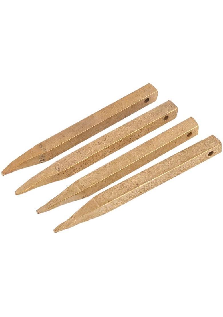 KhwajaDarbar Islamic Barkati Nails - Set of 4 Brass Nails with Engraved Quranic Ayats Decorative Showpiece - 11 cm&nbsp;&nbsp;(Metal, Gold) - Indya