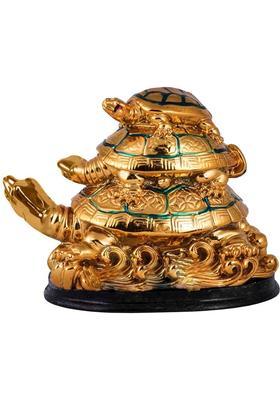 Feng Shui Art Vastu / Three Tiered Tortoises Turtle Family For Longivity Wealth & Prosperity Decorative Showpiece - 9 cm&nbsp;&nbsp;(Polyresin, Gold)