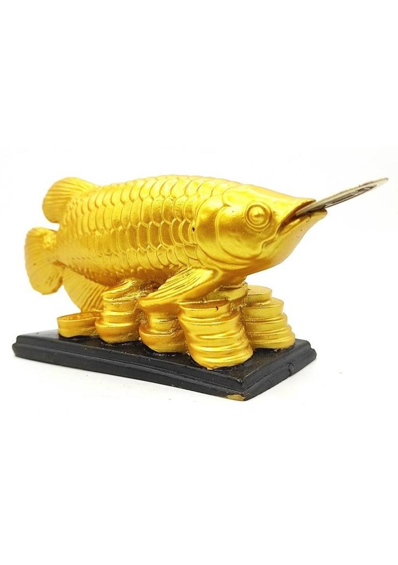 Plus Value Lucky Feng Shui Golden Arowana Fish Statue for Protection & GoodLuck Decorative Showpiece - 15.3 cm&nbsp;&nbsp;(Polyresin, Gold) - Indya