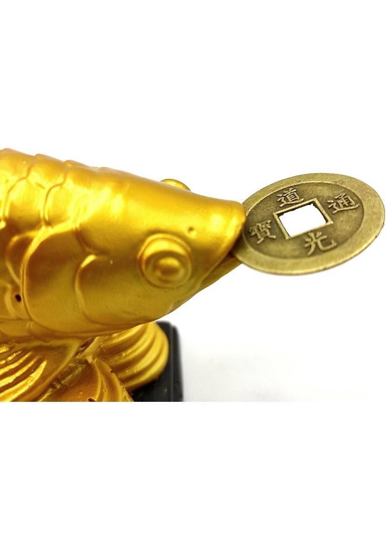 Plus Value Lucky Feng Shui Golden Arowana Fish Statue for Protection & GoodLuck Decorative Showpiece - 15.3 cm&nbsp;&nbsp;(Polyresin, Gold) - Indya