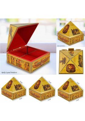REIKI CRYSTAL PRODUCTS Wish Box Egypt Sticker Wooden Box Vastu Remedy Pyramid 4 Inch (10.1 cm) Decorative Showpiece - 12 cm&nbsp;&nbsp;(Wood, Multicolor)