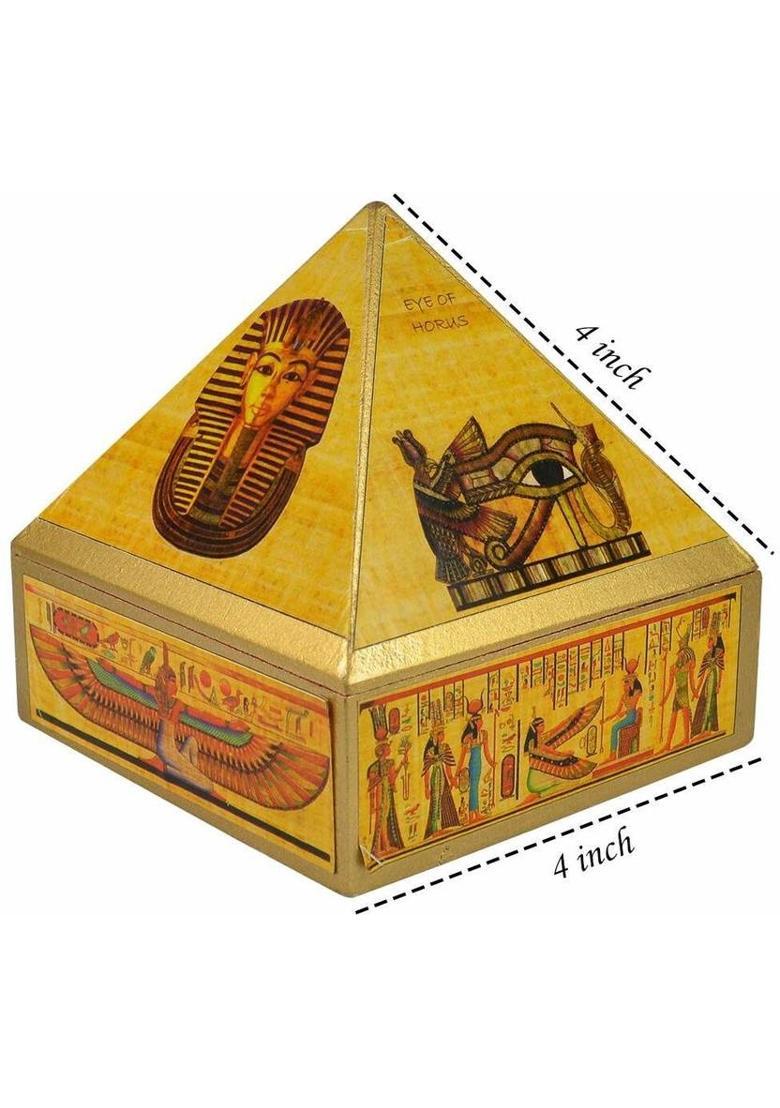 REIKI CRYSTAL PRODUCTS Wish Box Egypt Sticker Wooden Box Vastu Remedy Pyramid 4 Inch (10.1 cm) Decorative Showpiece - 12 cm&nbsp;&nbsp;(Wood, Multicolor) - Indya