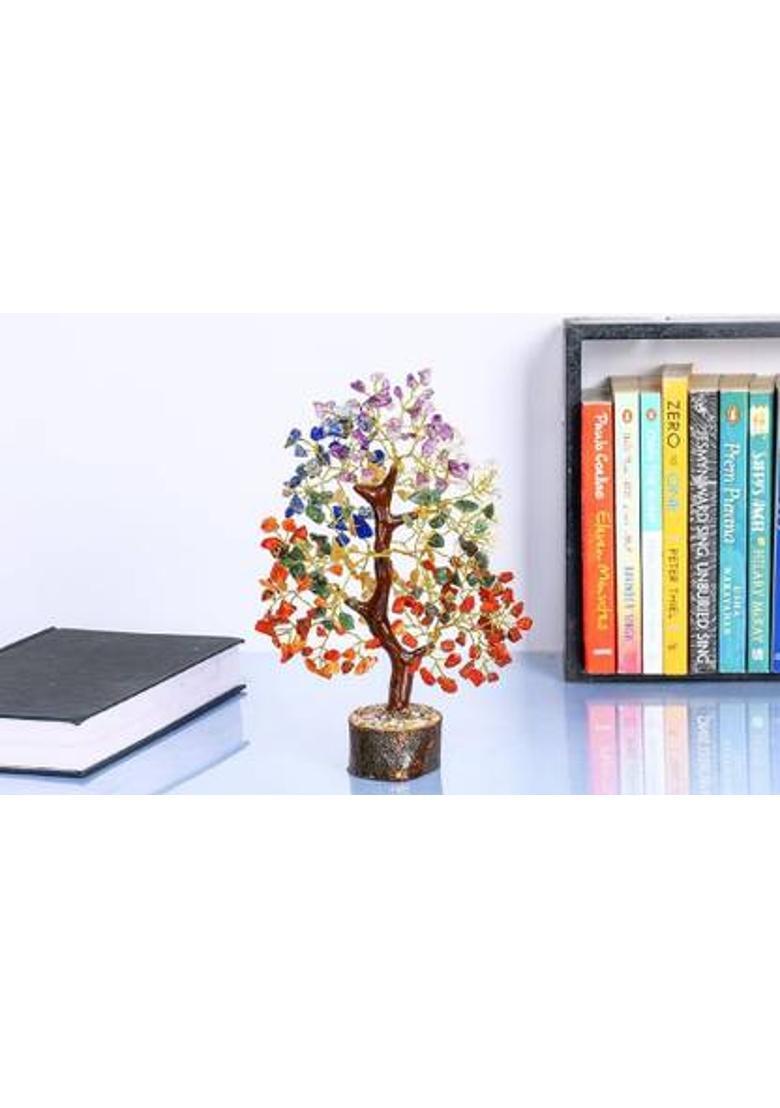 ActrovaX Feng Shui Seven Chakra Tree Decorative Showpiece - 22 cm&nbsp;&nbsp;(Stone, Wood, Multicolor) - Indya