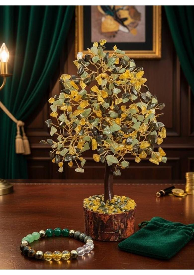 MIRAN AGATE MONEY MAGNET TREE WITH DHANYOG BRAC COMBO Decorative Showpiece - 25 cm&nbsp;&nbsp;(Crystal, Multicolor) - Indya