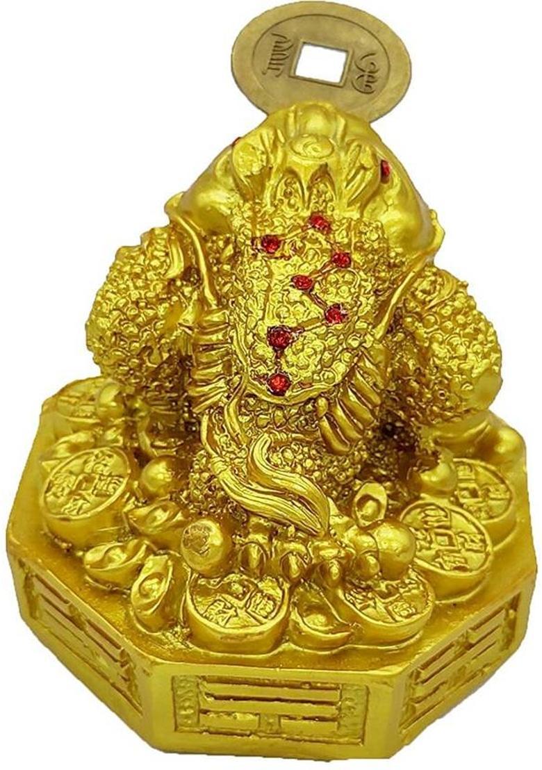 FOBHIYA Metalic Ceramic Feng Shui Triple Legged Frog with Coin in Mouth Decorative Showpiece for Good Luck, Home, Wisdom, Success, Wealth, Marriage, Prosperity, Happiness (Golden Colour) Decorative Showpiece - 6.5 cm&nbsp;&nbsp;(Polyresin, Gold) - Indya