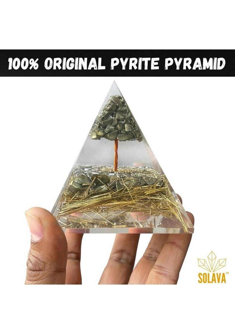 SOLAVA Original Pyrite Crystal Pyramid for Money Good Luck Prosperity Positivity Vastu Decorative Showpiece - 8.5 cm&nbsp;&nbsp;(Crystal, Gold) - Indya