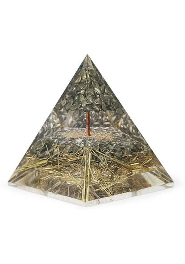 SOLAVA Original Pyrite Crystal Pyramid for Money Good Luck Prosperity Positivity Vastu Decorative Showpiece - 8.5 cm&nbsp;&nbsp;(Crystal, Gold) - Indya
