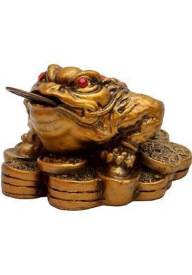 Feng Shui Art Vastu / Three Legged Frogg With Coin For Wealth And Happiness Decorative Showpiece - 4 cm&nbsp;&nbsp;(Polyresin, Gold)