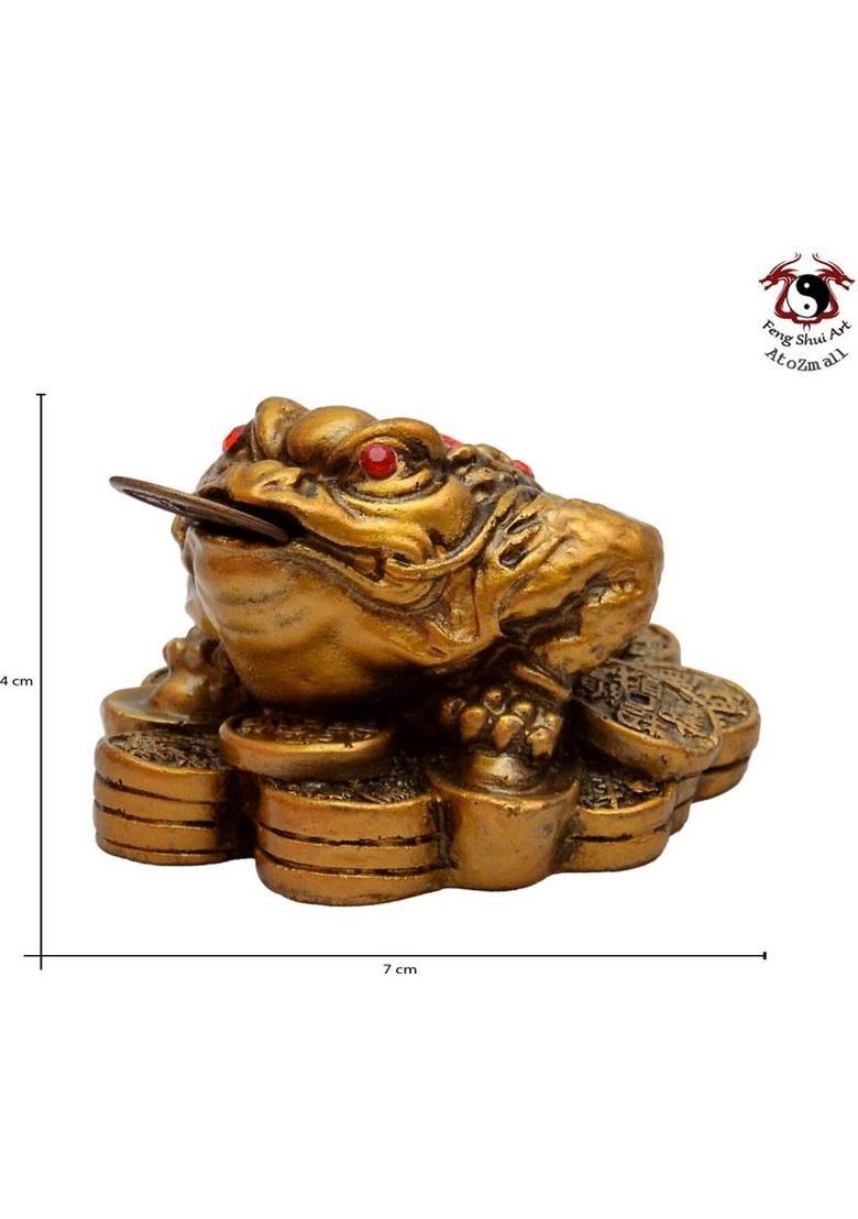 Feng Shui Art Vastu / Three Legged Frogg With Coin For Wealth And Happiness Decorative Showpiece - 4 cm&nbsp;&nbsp;(Polyresin, Gold) - Indya