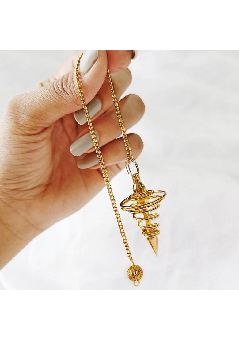 Shubhanjali Golden Spiral Pendulum Dowsing for Divination Tool Therapy Chakra Balancing Decorative Showpiece - 20 cm&nbsp;&nbsp;(Stone, Gold) - Indya