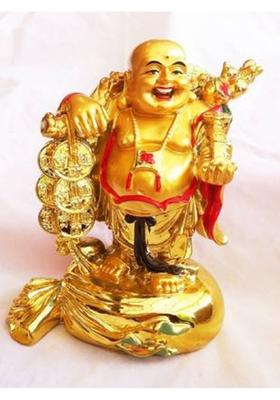 shoppingmart Siyaram Collections Laughing Buddha on Sack of Gold for good luck. Decorative Showpiece - 6 cm&nbsp;&nbsp;(Brass, Gold)