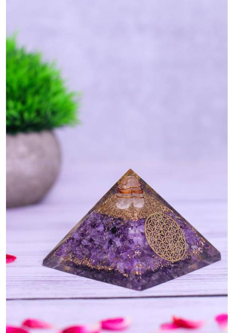 STUDIO VAIDIK Amethyst Orgonite Feng Shui & Vastu Pyramid Decorative Showpiece - 5.5 cm&nbsp;&nbsp;(Crystal, Glass, Purple) - Indya