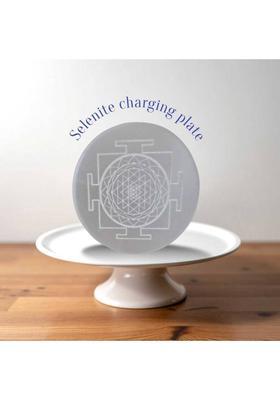 SWARACRYSTAL Selenite Charging Plate Engraved Symbol for Reiki Healing White (Shri Yantra) Decorative Showpiece - 8 cm&nbsp;&nbsp;(Crystal, White)