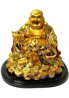 GJ Polyresin Vastu/Feng Shui Laughing Buddha for Home Decor Decorative Showpiece - 13 cm&nbsp;&nbsp;(Polyresin, Gold)