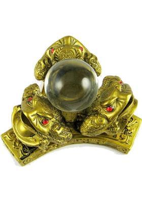 AIR9999 Feng Shui Three Money Frogs With Crystal Ball For Prosperity And Luck Decorative Showpiece - 8 cm&nbsp;&nbsp;(Polyresin, Gold)