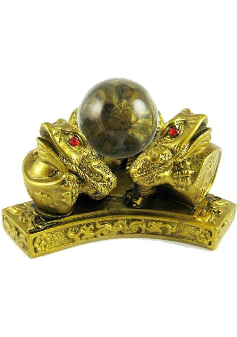 AIR9999 Feng Shui Three Money Frogs With Crystal Ball For Prosperity And Luck Decorative Showpiece - 8 cm&nbsp;&nbsp;(Polyresin, Gold) - Indya
