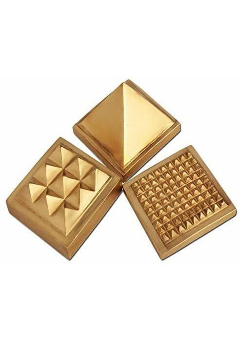 Puja N Pujari Fengshui Vastu Multilayered Pyramid for Positive Energy and Vastu Correction Decorative Showpiece - 4 cm&nbsp;&nbsp;(Brass, Gold) - Indya