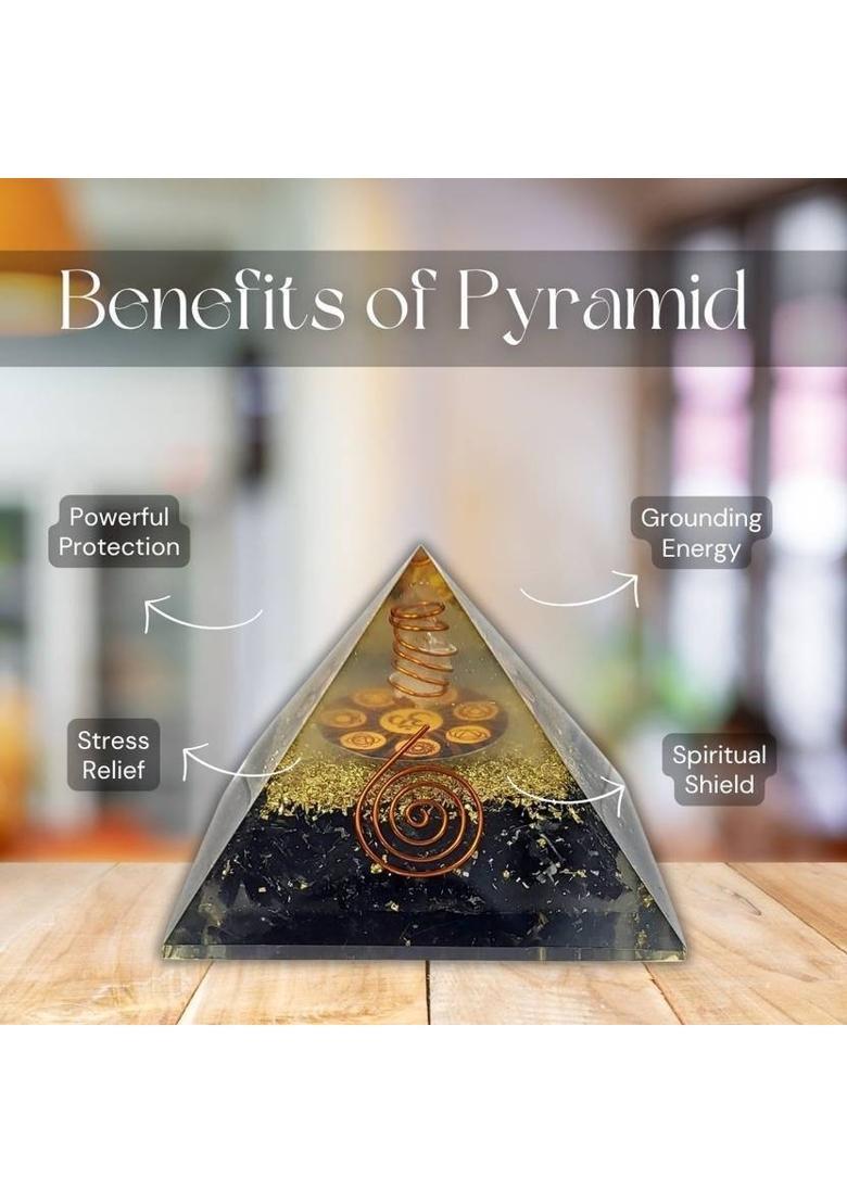 Calminds Black Tourmaline Pyramid crystal for home, Vastu Correction, Powerful Protection Decorative Showpiece - 8 cm&nbsp;&nbsp;(Crystal, Black) - Indya