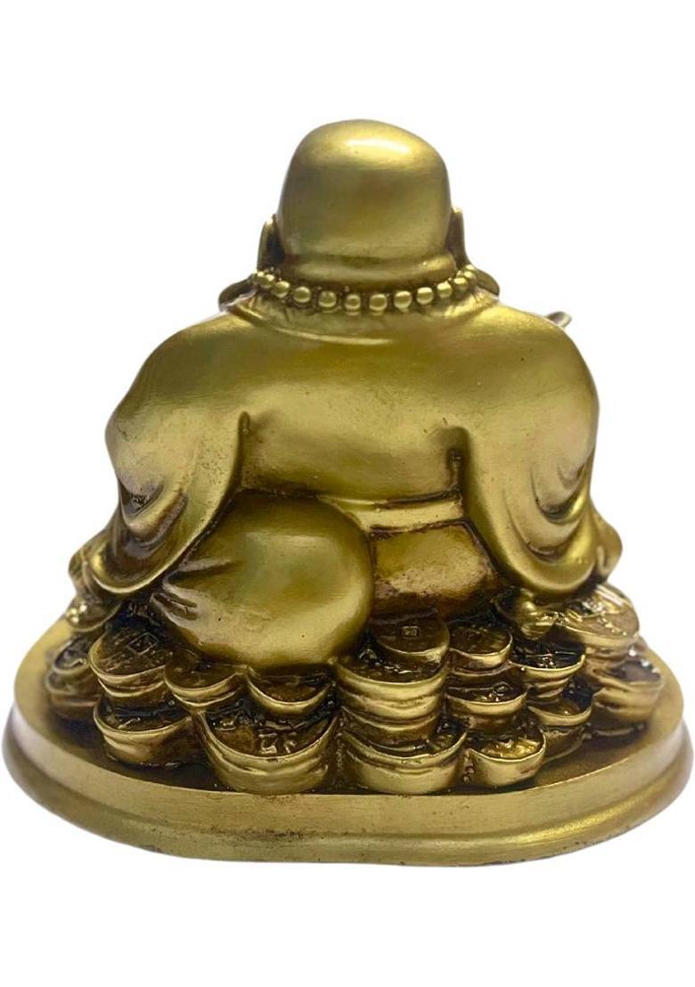Ripe India Exclusive Fengshui Laughing Buddha Figurine for Good Luck Sitting on Lucky Coins Decorative Showpiece - 14 cm&nbsp;&nbsp;(Resin, Multicolor) - Indya