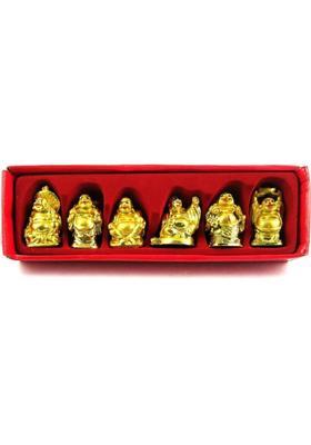 Giftales Laughing Budha for Abundance and Wealth(Pack Of 6) Decorative Showpiece - 3 cm&nbsp;&nbsp;(Polyresin, Gold)
