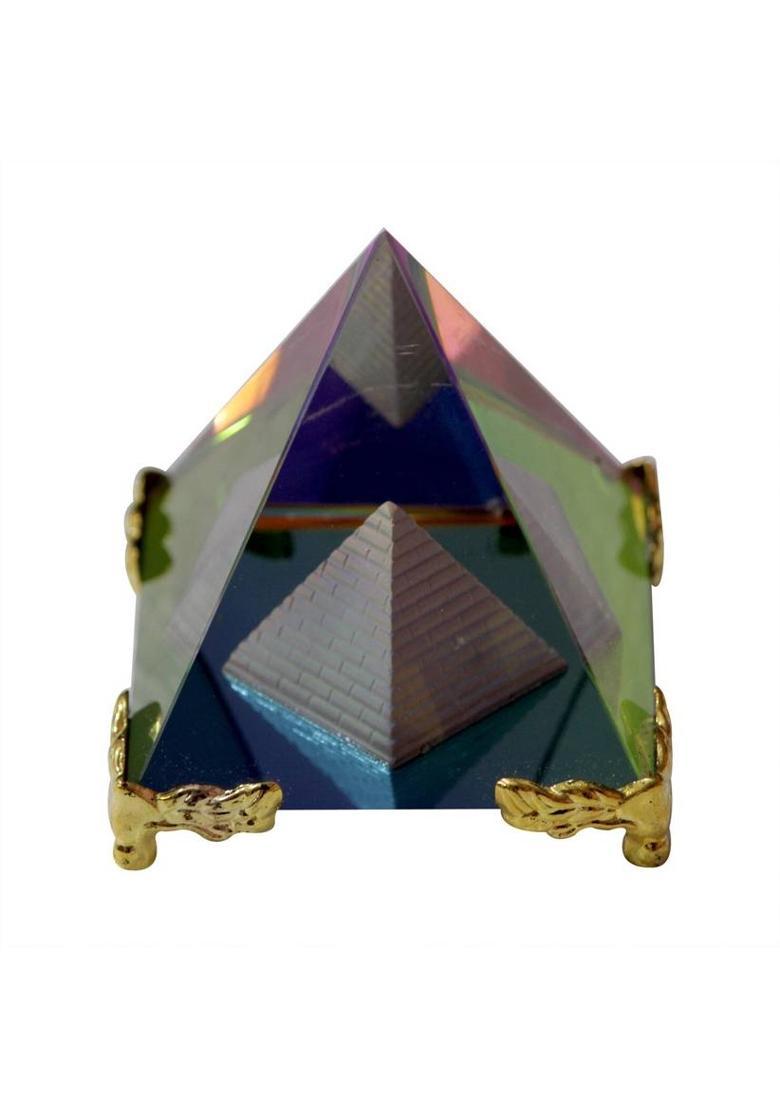 Vashoppee Vastu / Feng Shui / Colour Crystal Pyramid -For Positive Energy & Vastu Correction Decorative Showpiece - 7 cm&nbsp;&nbsp;(Glass, Multicolor) - Indya