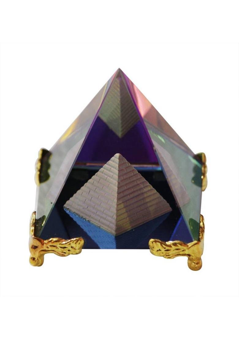 Vashoppee Vastu / Feng Shui / Colour Crystal Pyramid -For Positive Energy & Vastu Correction Decorative Showpiece - 7 cm&nbsp;&nbsp;(Glass, Multicolor) - Indya