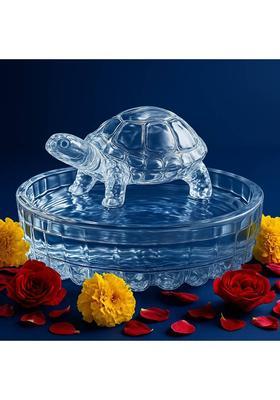 MUNNIC Crystal Glass Tortoise with Plate Decorative Showpiece - 8 cm&nbsp;&nbsp;(Glass, Metal, Gold)