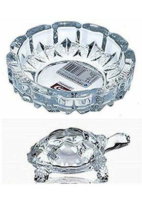 Magrido Glass Turtle with Beautiful Bowl Plate | Fengshui Vastu Crystal Tortoise Decorative Showpiece - 11.5 cm&nbsp;&nbsp;(Glass, Clear)