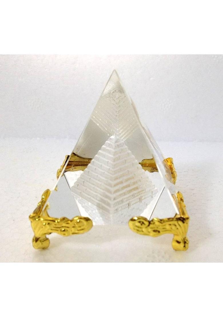 SWISS WONDER Vastu feng Shui Crystal Pyramid for Energy Decorative Showpiece - 4 cm&nbsp;&nbsp;(Crystal, Gold, Clear) - Indya