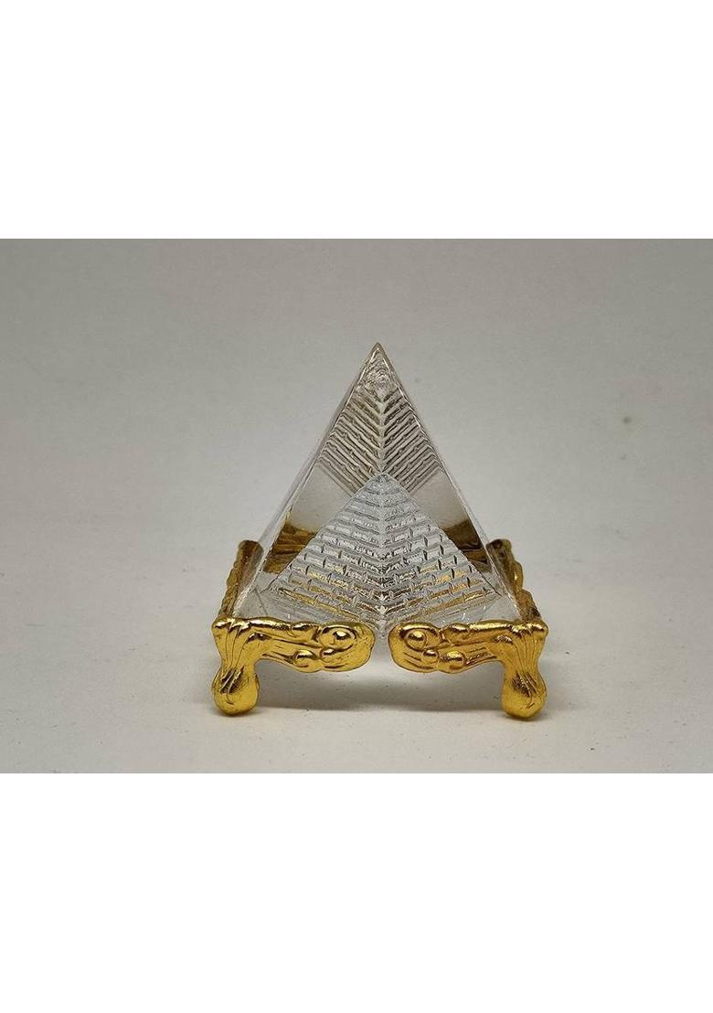 SWISS WONDER Vastu feng Shui Crystal Pyramid for Energy Decorative Showpiece - 4 cm&nbsp;&nbsp;(Crystal, Gold, Clear) - Indya