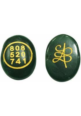 Shubhanjali Green Jade Money Switch Word & Zibu Symbol Numerical Oval Coin for Wealth 1 Pcs Decorative Showpiece - 1 cm&nbsp;&nbsp;(Crystal, Stone, Dark Green)