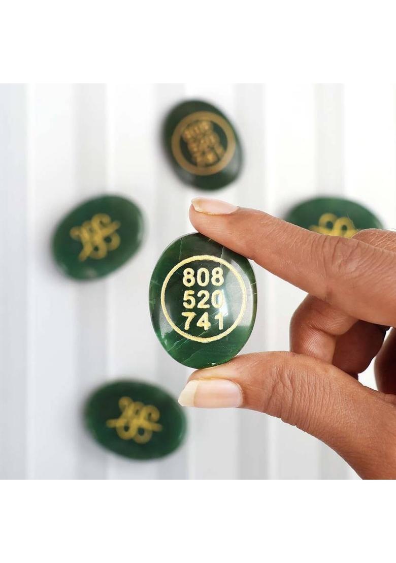 Shubhanjali Green Jade Money Switch Word & Zibu Symbol Numerical Oval Coin for Wealth 1 Pcs Decorative Showpiece - 1 cm&nbsp;&nbsp;(Crystal, Stone, Dark Green) - Indya