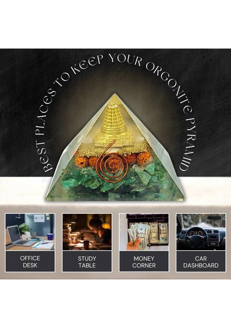 Calminds Green Aventurine Pyramid crystal for home ,Prosperity and Growth, Chakra Healing Decorative Showpiece - 8 cm&nbsp;&nbsp;(Crystal, Green) - Indya