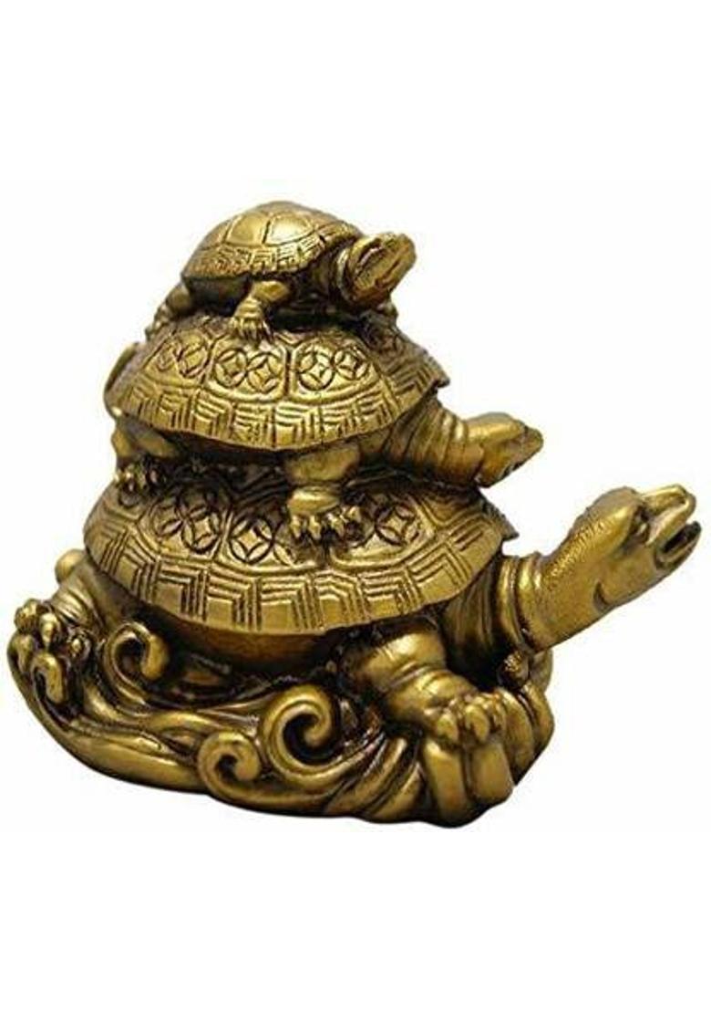 jangra Feng Shui Yantra Vastu Gift Idols & Figurines Three Tiered Tortoises Decorative Showpiece - 5 cm&nbsp;&nbsp;(Polyresin, Gold) - Indya