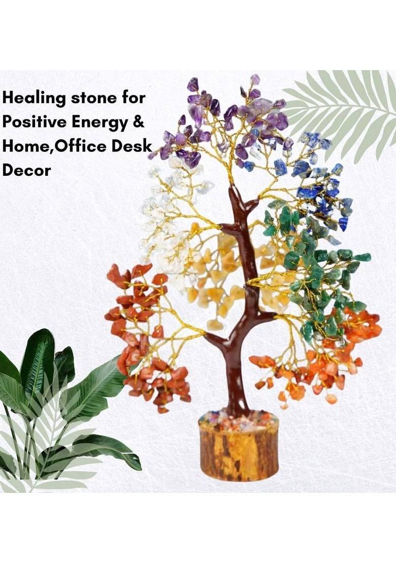 VIBESLE Crystals and Healing Stones - Healing Money Tree - Bonsai Tree Decorative Showpiece - 25 cm&nbsp;&nbsp;(Stone, Multicolor) - Indya