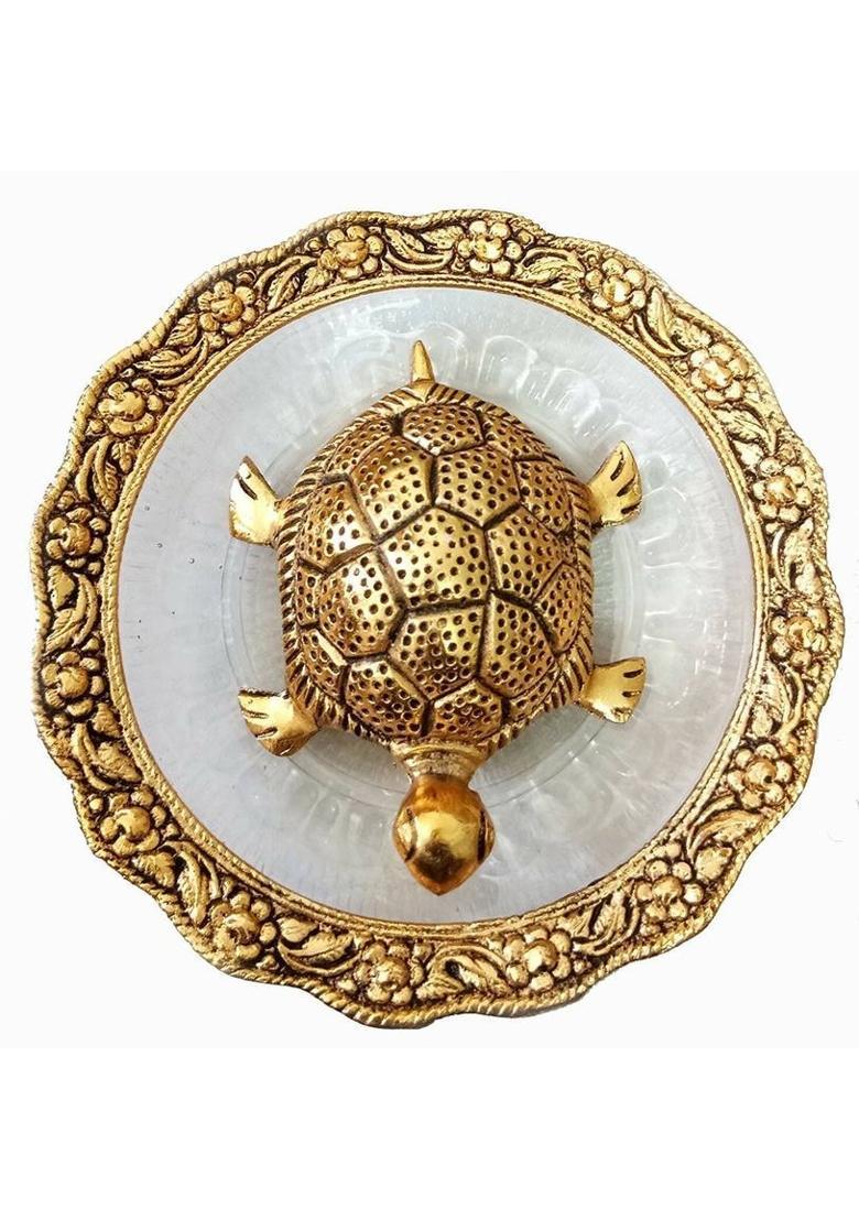 VibeX ®Kachua (for Good Luck)Brass Thali- 100% Pure Brass Handmade Decorative Showpiece - 1 cm&nbsp;&nbsp;(Brass, Gold) - Indya
