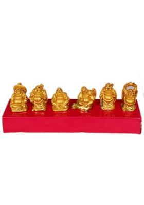 Jinagam Rudra Divine Shui/Vastu Feng Shui Golden Set of Laughing Buddha 6 Pc different Poses Set Figurine Golden Statue, for Wealth and Success for Diwali Gift Decorative Showpiece - 10 cm (Polyresin, Gold) Decorative Showpiece - 10 cm&nbsp;&nbsp;(Polyresin, Gold)