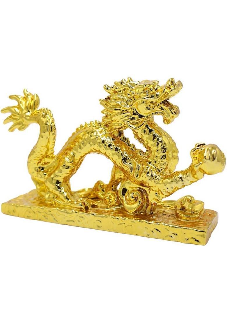 BhagyeG Chinese Feng Shui Dragon Statue For Luck Success Office Home Decoration Golden Decorative Showpiece - 10 cm&nbsp;&nbsp;(Resin, Gold) - Indya