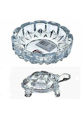 VRIDAANN Crystal Glass Turtle Plated Feng Shui Tortoise Plate Vastu Yantra Feng Sui Lucky Gift Puja Articles Decorative Showpiece - 8 cm&nbsp;&nbsp;(Crystal, Multicolor)