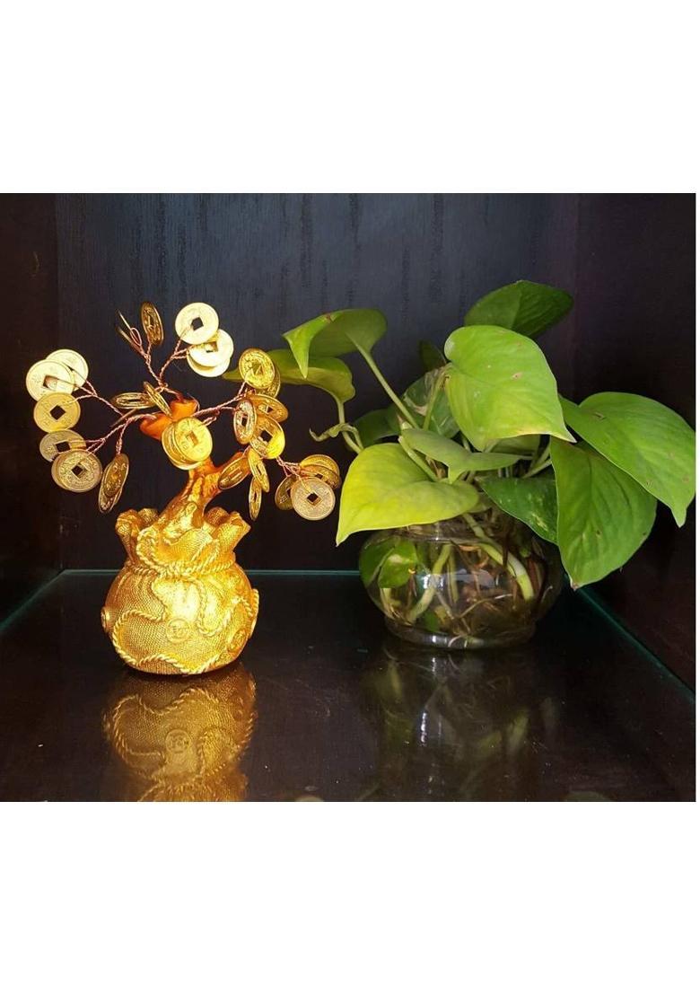 Revive Gold Coin Vastu Tree for Good Luck, Prosperity, Wealth and Growth | Natural Coin Tree for Positivity | Prepared from fine Quality of Polyresin and Coins as Vastu Remedy for Home/Office | Antique Decorative Showpiece Decorative Showpiece - 16 cm&nbsp;&nbsp;(P - Indya