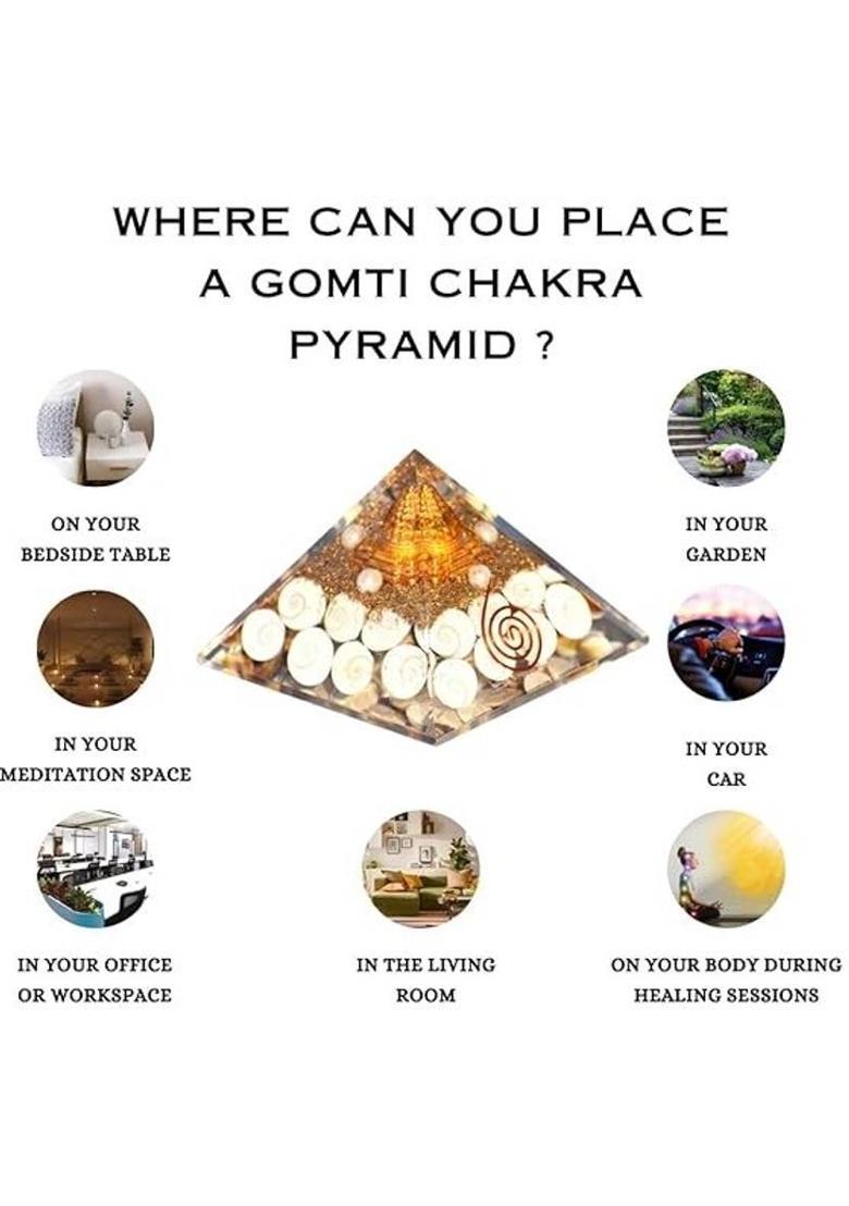 DIVINE CRYSTAL TREASURES Gomti Chakra Orgone Pyramid Decorative Showpiece - 5.2 cm&nbsp;&nbsp;(Crystal, White) - Indya