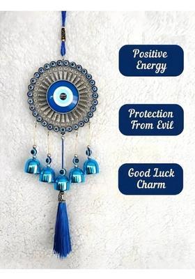 Arun 5 ball evil eye wind chime. Decorative Showpiece - 35 cm&nbsp;&nbsp;(Metal, Blue)