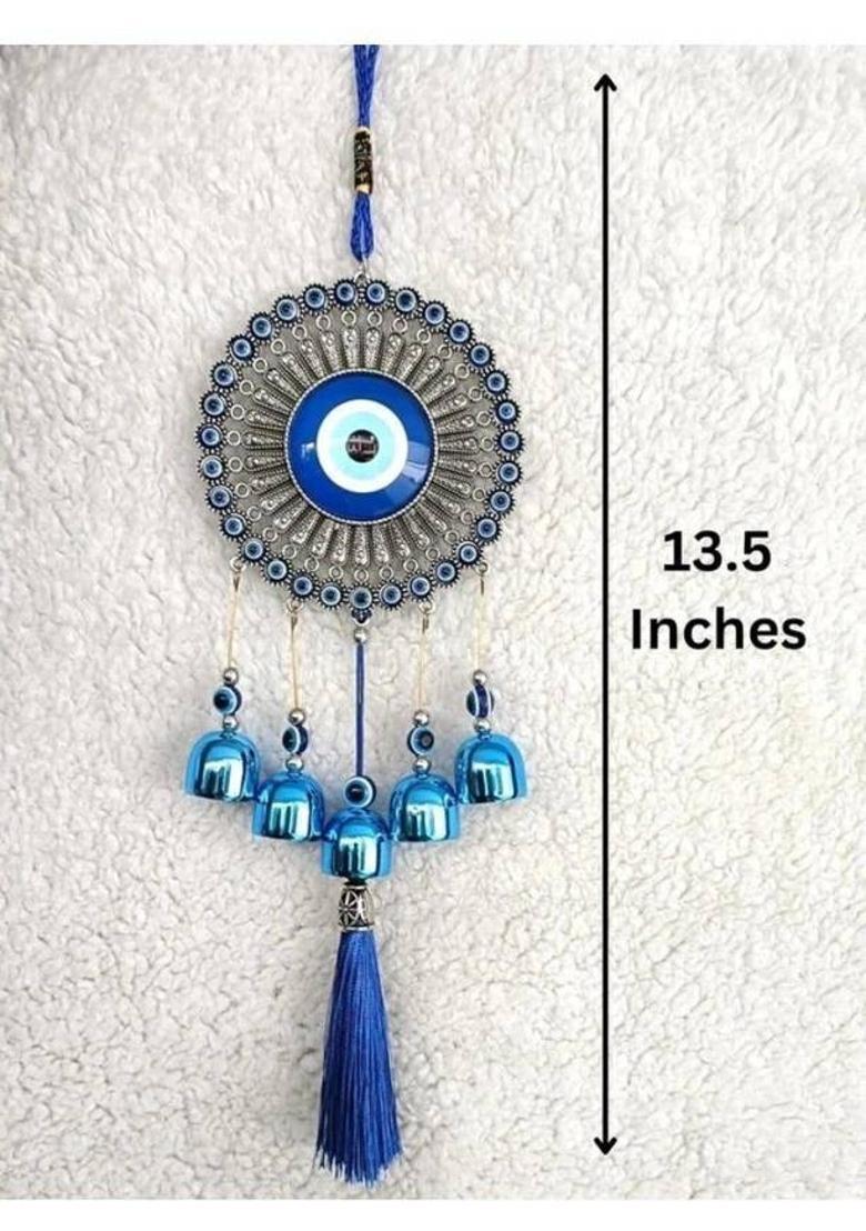 Arun 5 ball evil eye wind chime. Decorative Showpiece - 35 cm&nbsp;&nbsp;(Metal, Blue) - Indya
